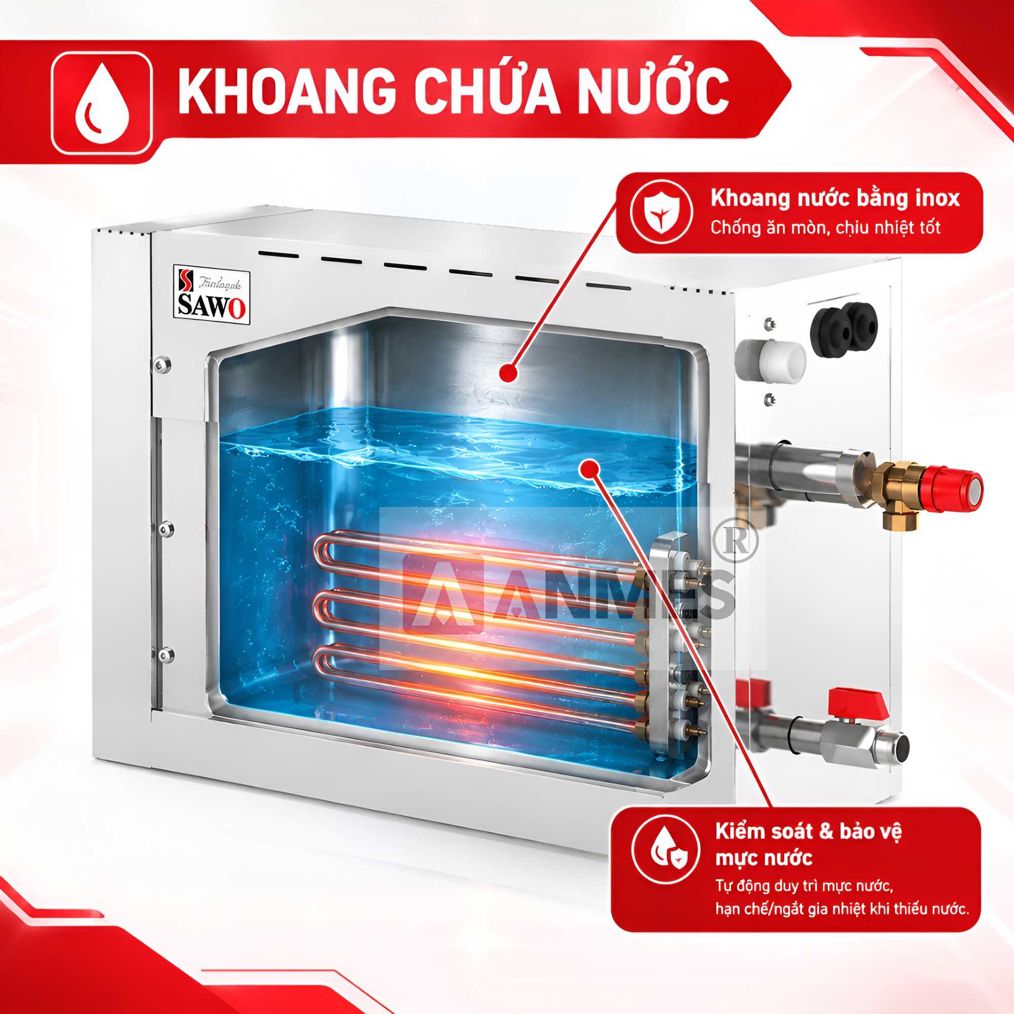 Khoang chứa nước của máy xông hơi ướt Sawo STE