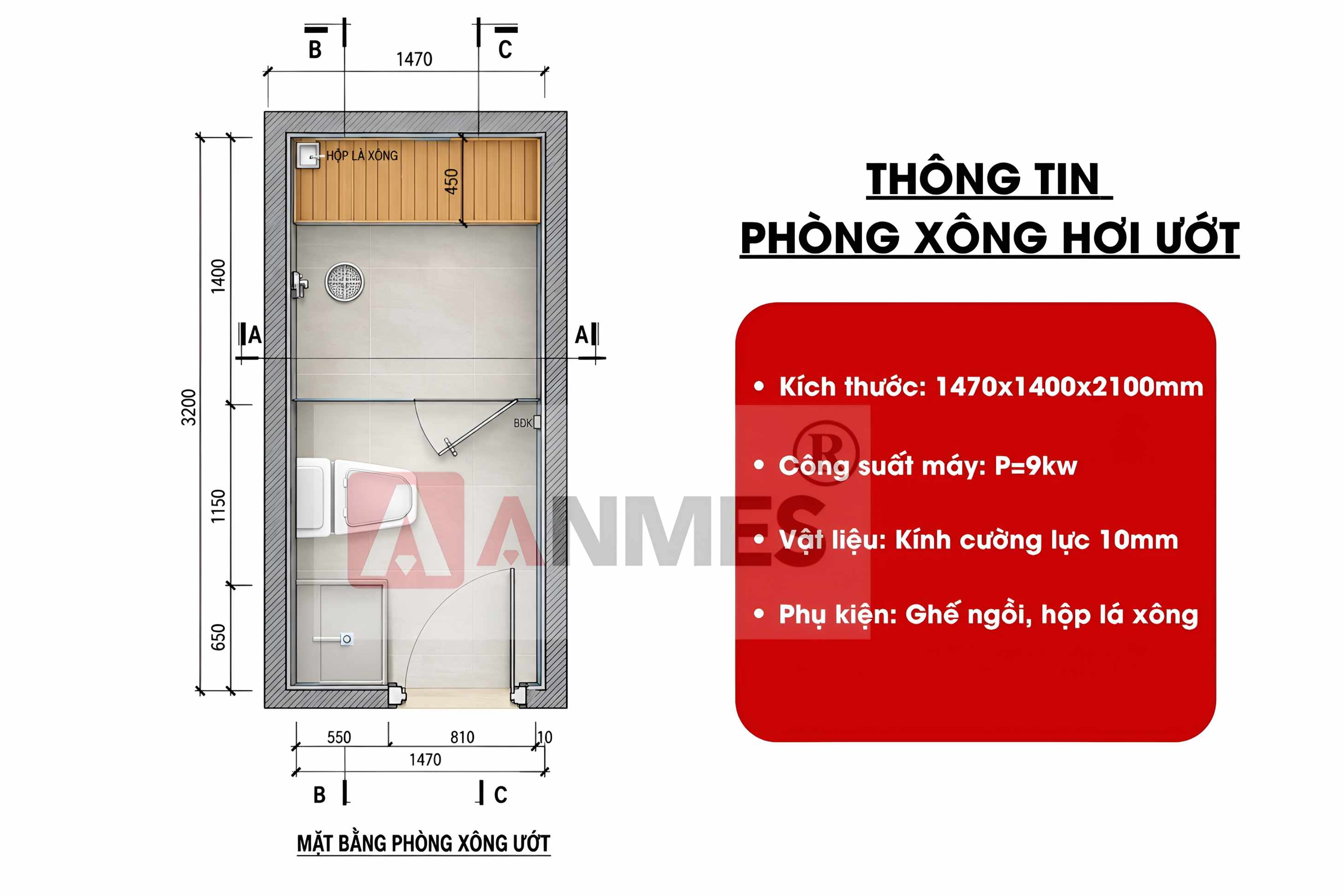 Mặt bằng bố trí phòng xông hơi ướt