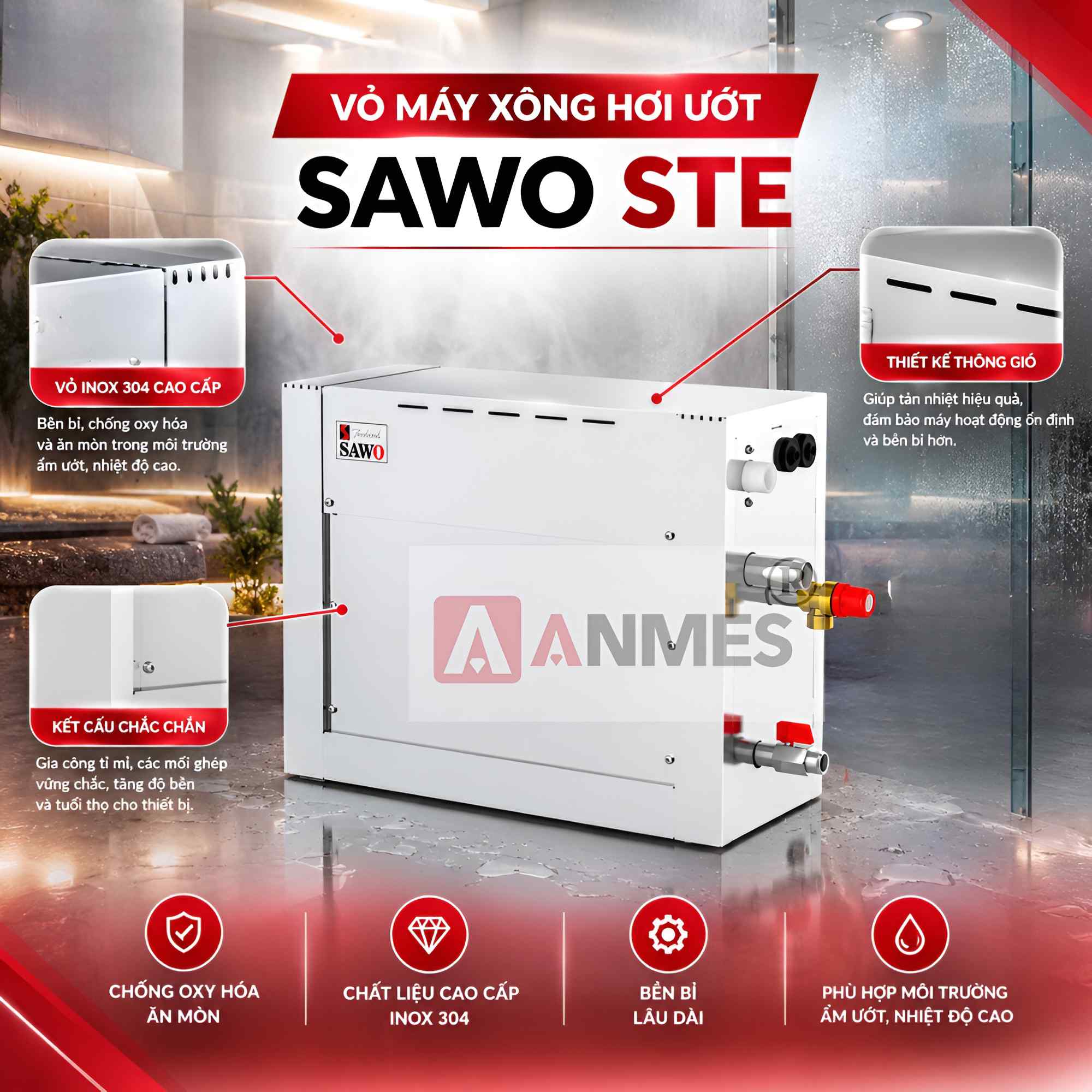 Vỏ máy xông hơi ướt Sawo STE