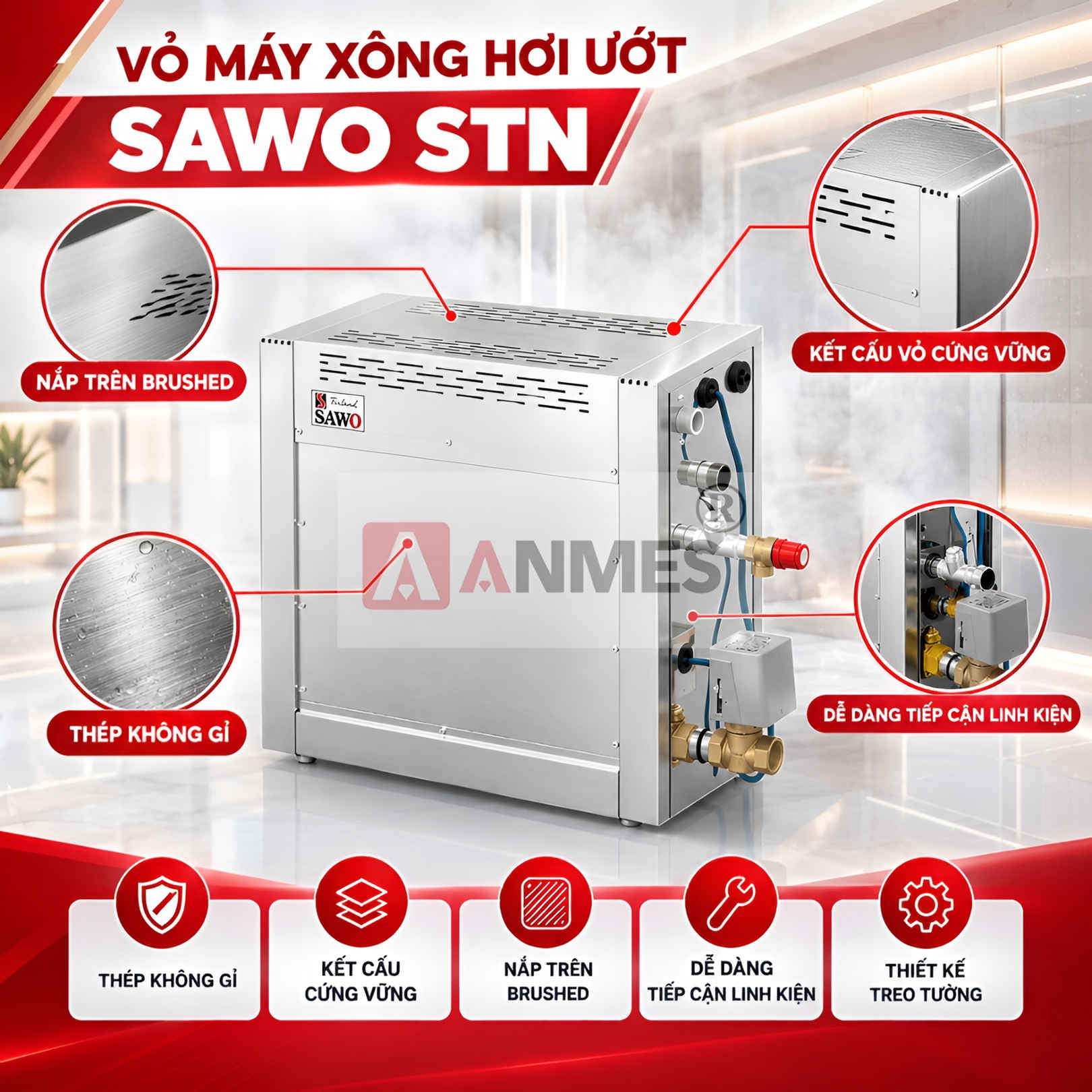 Vỏ máy xông hơi ướt Sawo STN