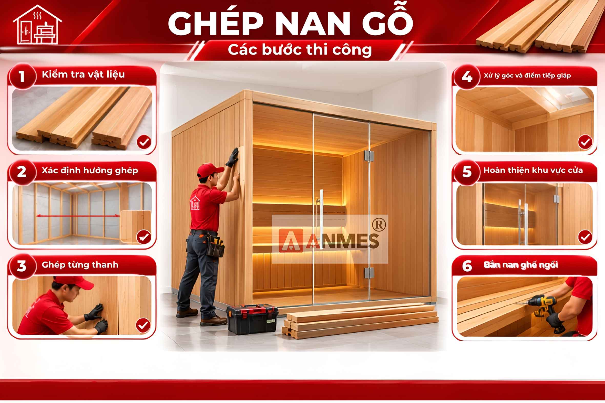Ghép nan gỗ phòng xông khô A1815