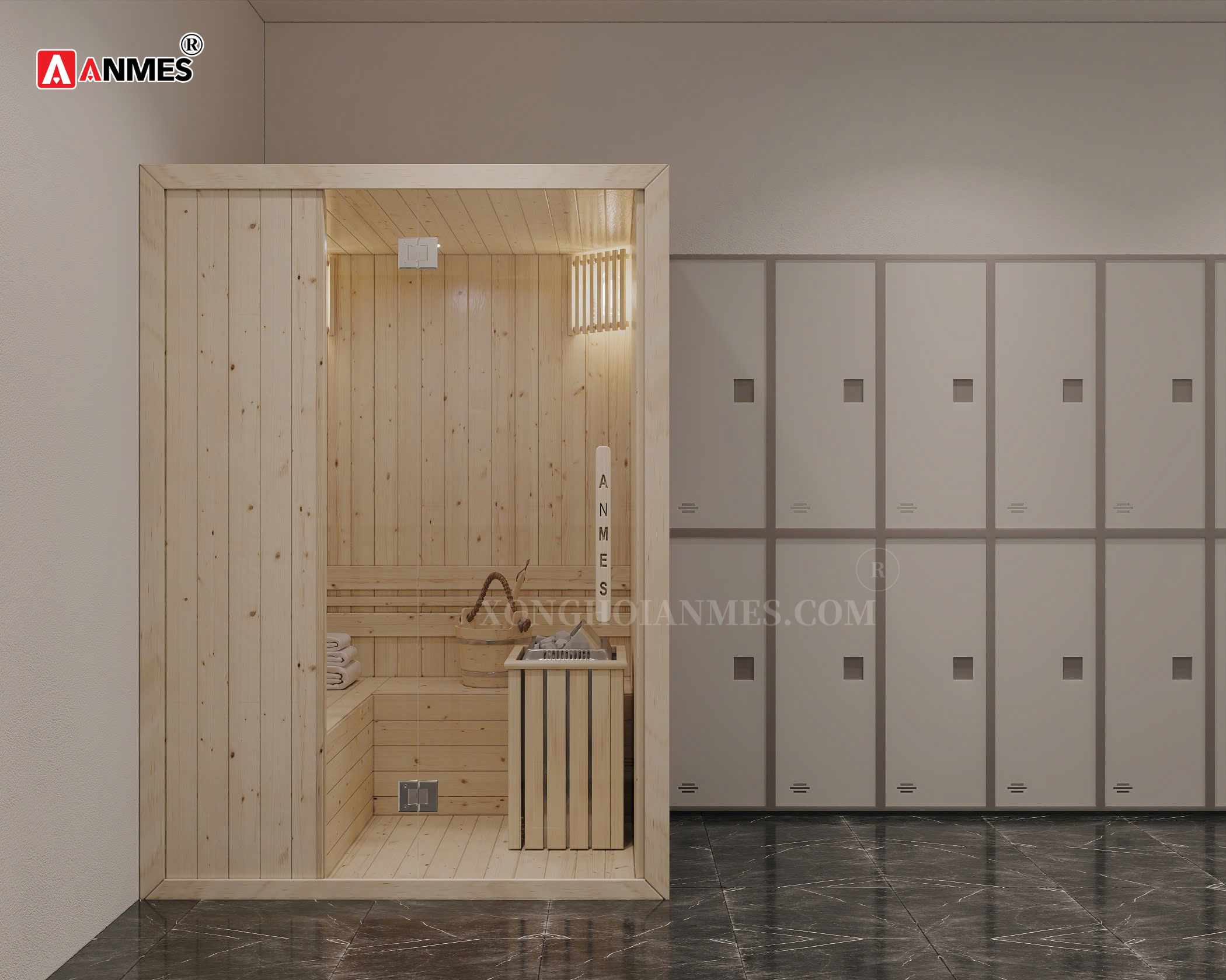 Phối cảnh 3D phòng xông hơi tại sân pickeball Hà Nội