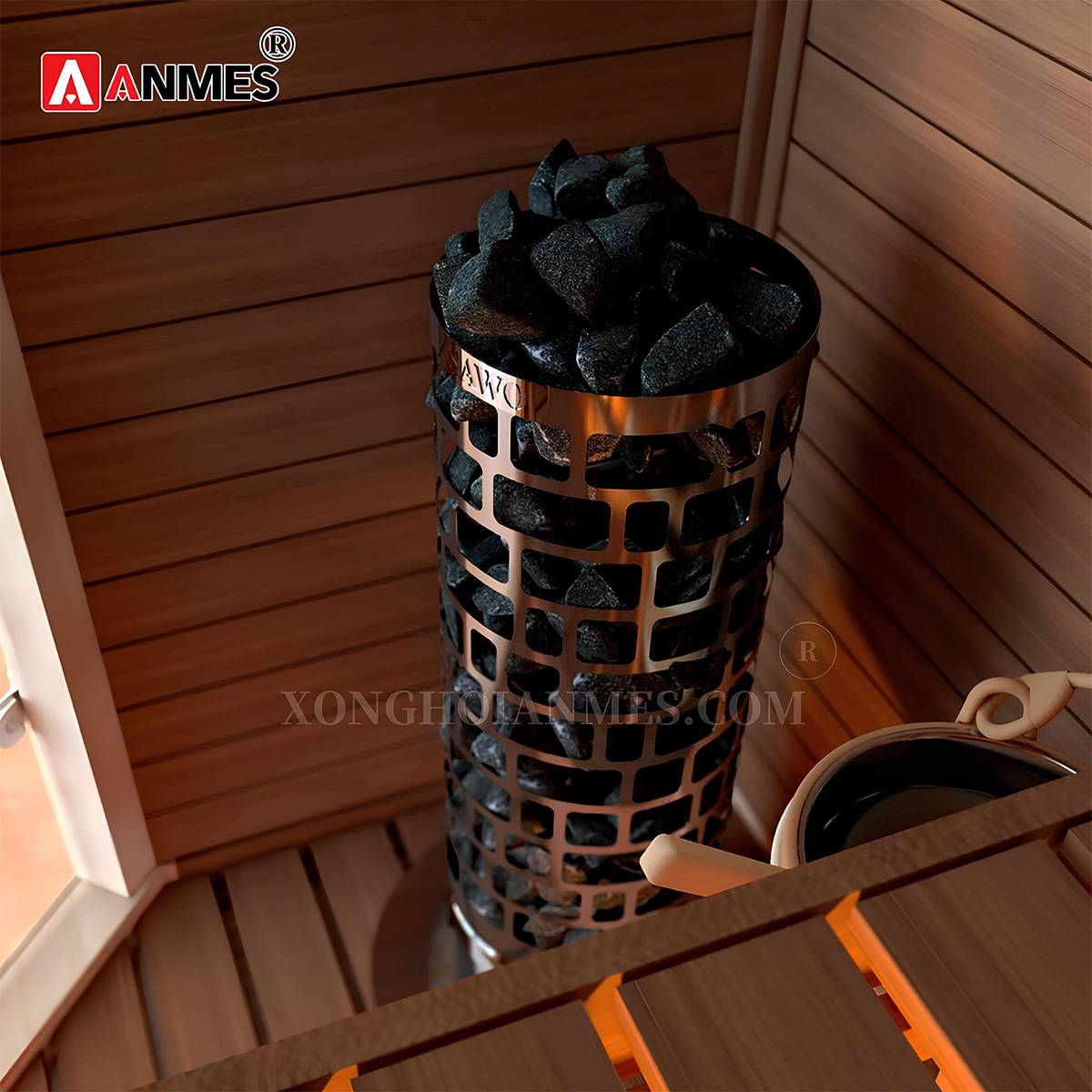 Máy xông hơi khô Sawo Aries Round linh hoạt vị trí lắp đặt trong phòng xông hơi

