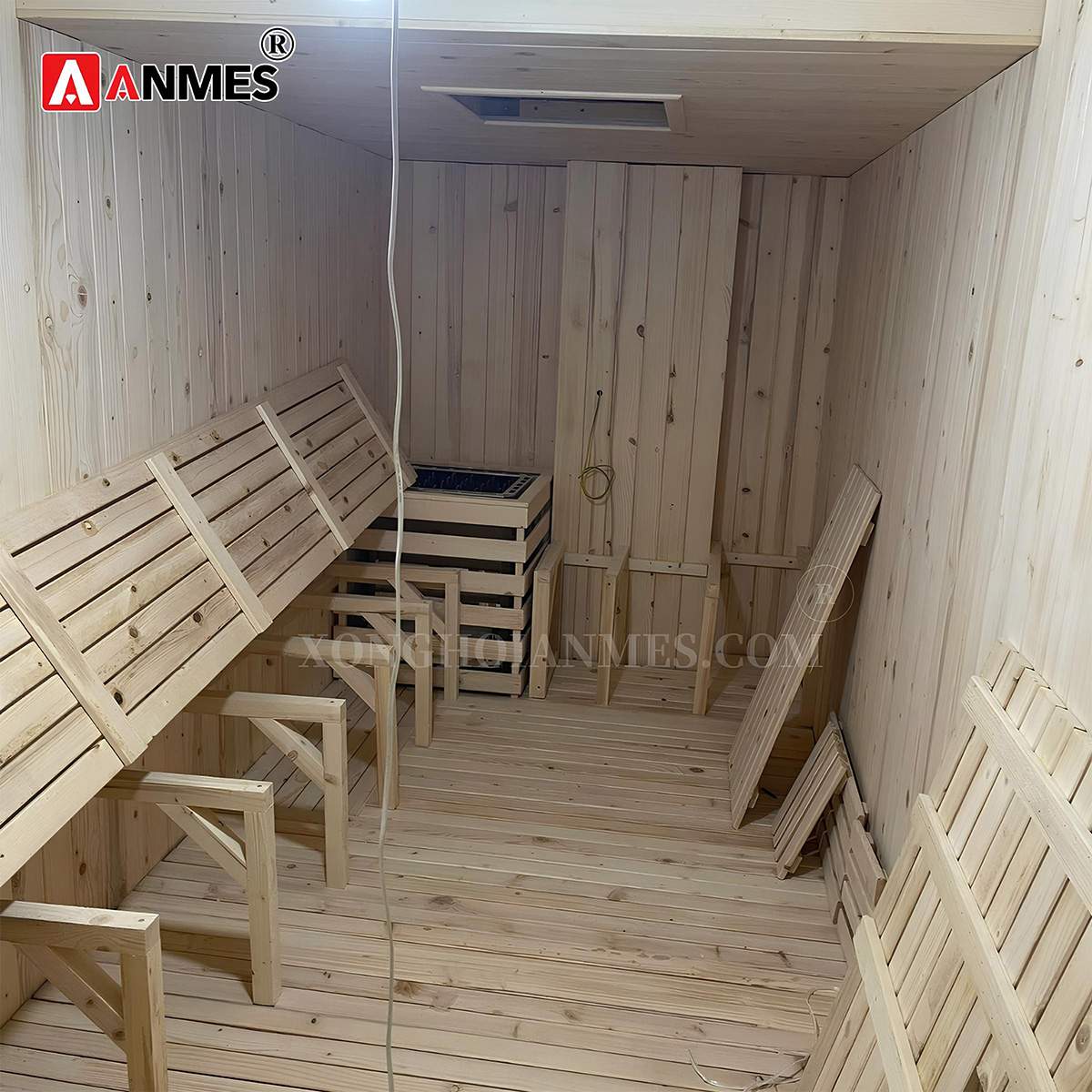 Ốp gỗ vách, sàn phòng xông khô
