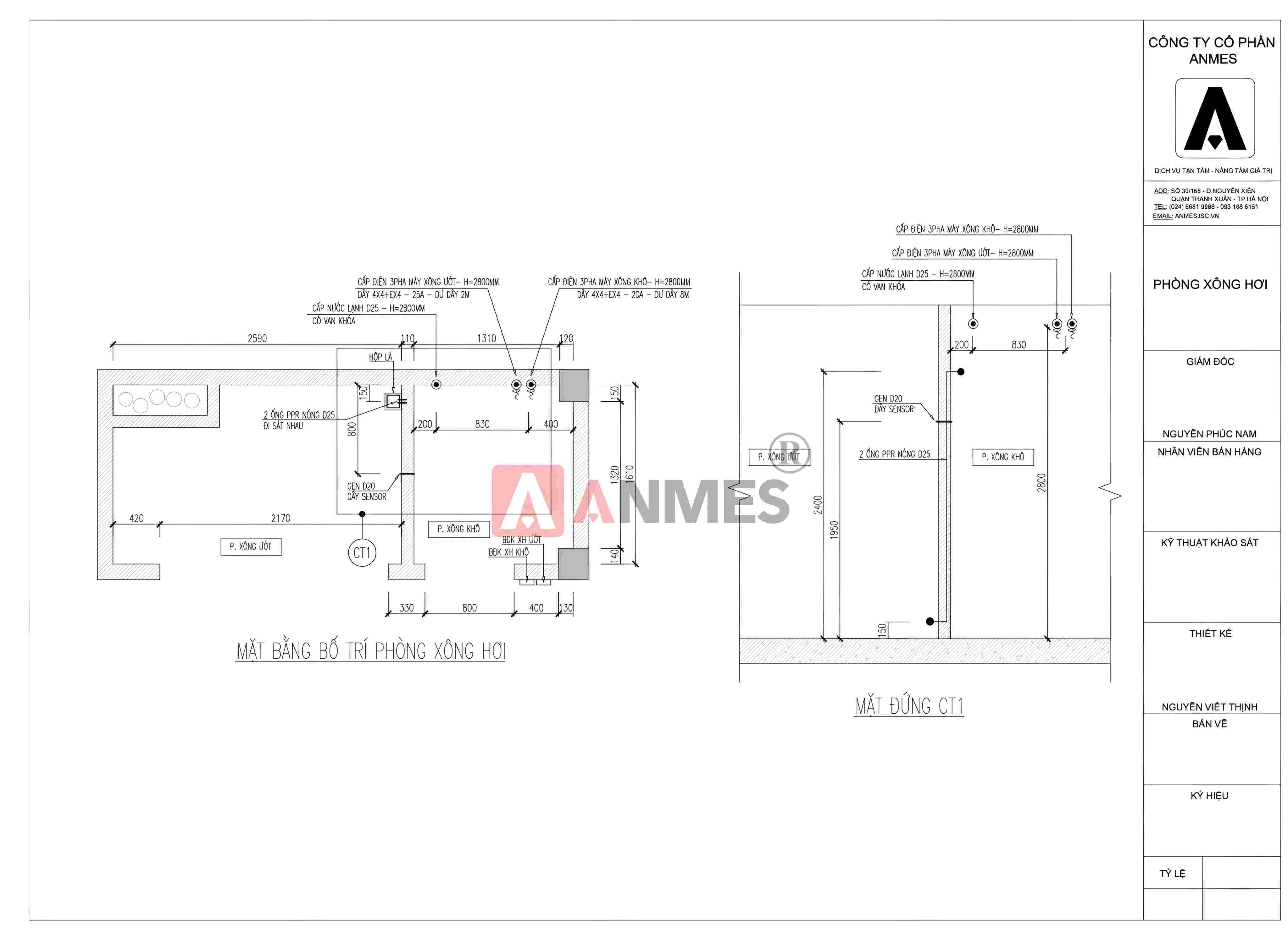 Bản vẽ thiết kế điện nước phòng xông hơi tại Vinhomes